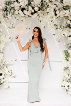 Load image into Gallery viewer, HATTIE TIE SHOULDER COWL FISHTAIL DRESS