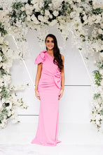 Load image into Gallery viewer, REBECCA CAPE SHOULDER RUCHED FISHTAIL DRESS