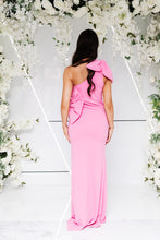 Load image into Gallery viewer, REBECCA CAPE SHOULDER RUCHED FISHTAIL DRESS
