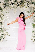Load image into Gallery viewer, REBECCA CAPE SHOULDER RUCHED FISHTAIL DRESS