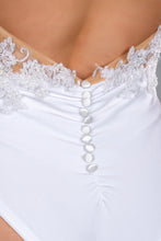 Load image into Gallery viewer, ITALIAN LACE BUTTON WHITE WEDDING SWIMSUIT.