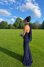 Load image into Gallery viewer, MACEY HALTER TIE NECK FISHTAIL DRESS