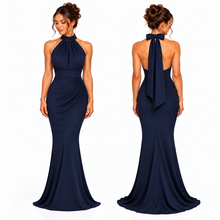 Load image into Gallery viewer, MACEY HALTER TIE NECK FISHTAIL DRESS