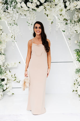 CAMILLE FISHTAIL COWL DRESS