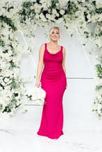 Load image into Gallery viewer, POPPY COWL CAPE BACK FISHTAIL DRESS