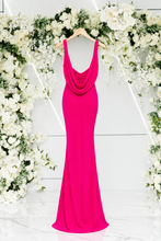 Load image into Gallery viewer, POPPY COWL CAPE BACK FISHTAIL DRESS