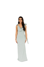 Load image into Gallery viewer, HATTIE TIE SHOULDER COWL FISHTAIL DRESS