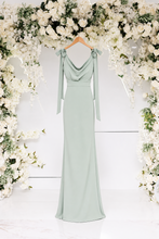 Load image into Gallery viewer, HATTIE TIE SHOULDER COWL FISHTAIL DRESS