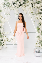 Load image into Gallery viewer, LILA TWIST COWL RUCHED FISHTAIL DRESS