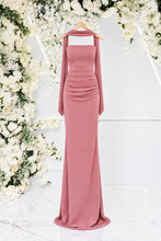 Load image into Gallery viewer, BONNIE DRAPE NECK RUCHED FISHTAIL DRESS