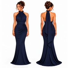 Load image into Gallery viewer, MACEY HALTER TIE NECK FISHTAIL DRESS