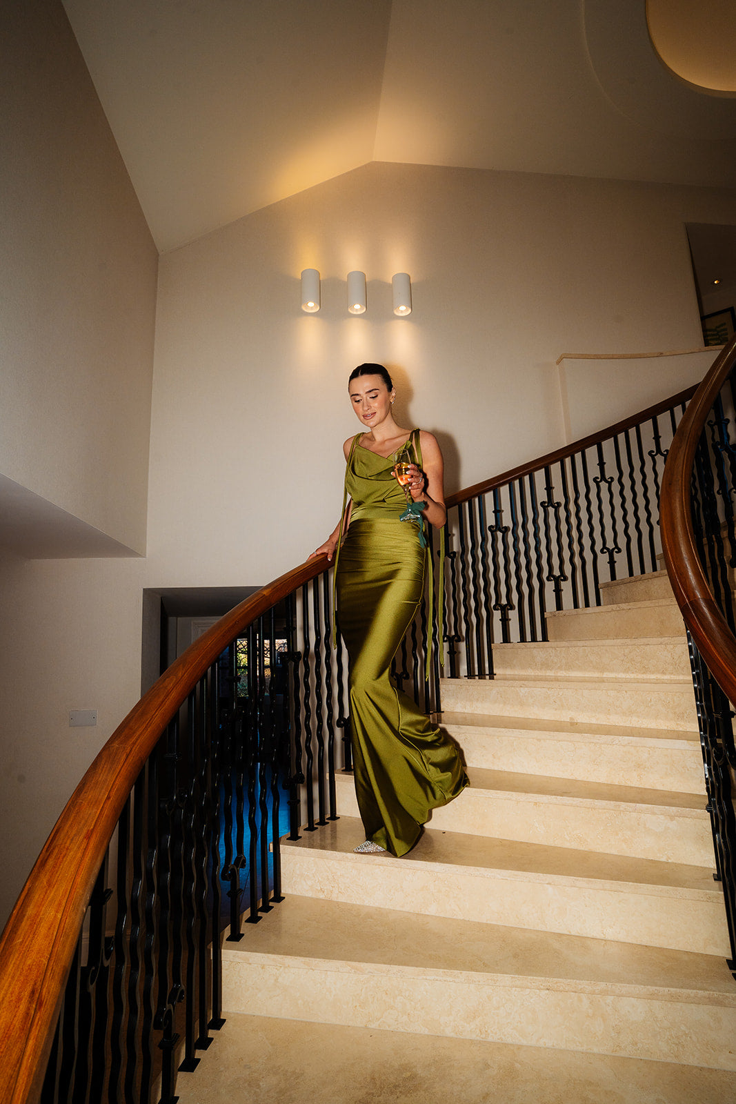 slim fit dress slacks Metallic One Shoulder Pleated Lace Up Back Trumpet Dress with Side Cas   Camille La Vie