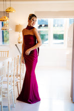 Load image into Gallery viewer, BONNIE SCARF RUCHED SHINE FISHTAIL DRESS