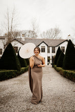 Load image into Gallery viewer, REBECCA CAPE SHOULDER RUCHED FISHTAIL DRESS