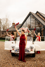 Load image into Gallery viewer, KIMMIE HALTER COWL RUCHE DRAPE DRESS