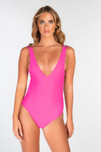 Load image into Gallery viewer, PINK JEWEL STRAP BACKLESS RUCHE BUM SWIMSUIT