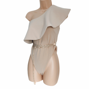 BRIDAL NUDE ONE SHOULDER SWIMSUIT